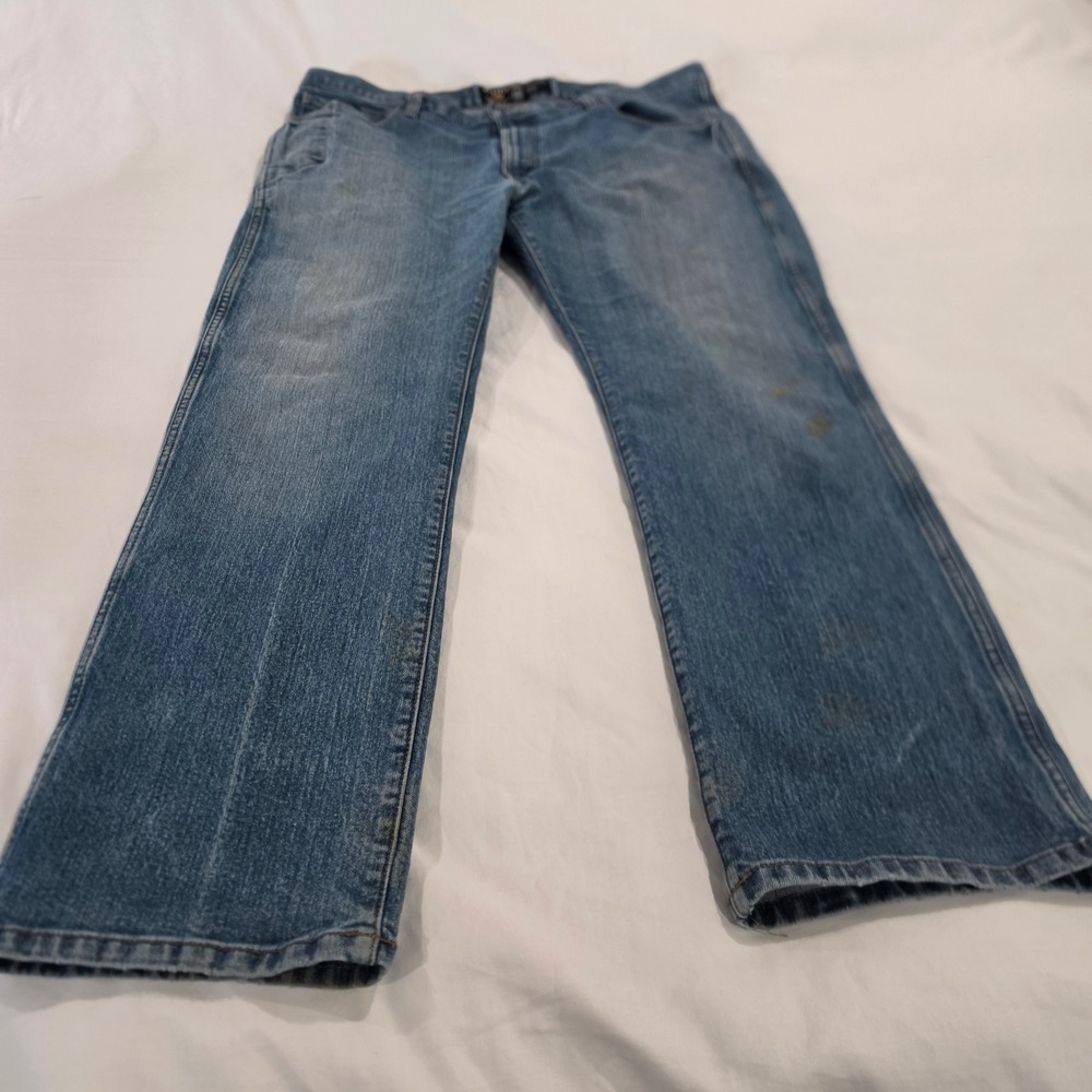 Ariat Rebar M4 Relaxed Bootcut Jeans Mens 40x30 Blue Good Stained Workwear
